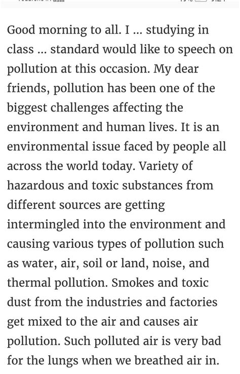 Speech On Pollution